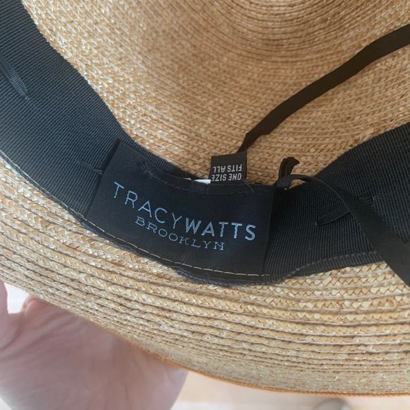 Tracy Watts Straw Fedora Hat with Roses